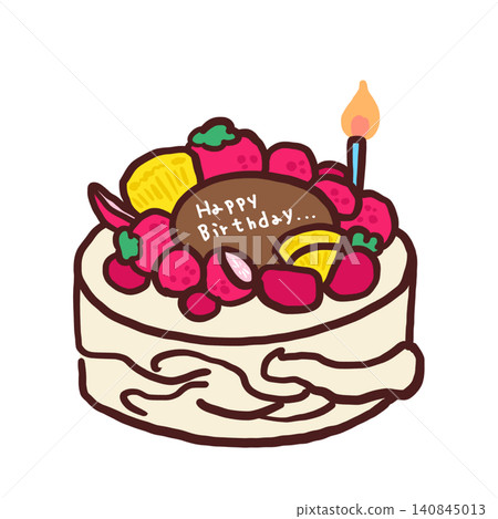 生日蛋糕插圖,上面堆滿了水果 生日蛋糕插圖,上面堆滿了水果 140845013