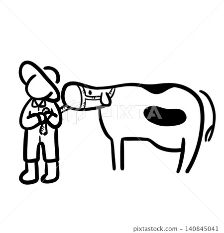 農民用馬蹄鐵引導和驅趕牛群的插圖 | 牛群管理 / 貼紙風格 農民用馬蹄鐵引導和驅趕牛群的插圖 | 牛群管理 / 貼紙風格 140845041