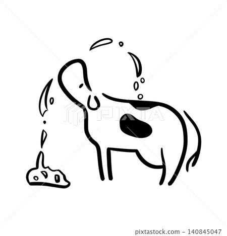 乳牛撒飼料的插畫 | 俏皮幽默的貼紙風格線條畫 乳牛撒飼料的插畫 | 俏皮幽默的貼紙風格線條畫 140845047