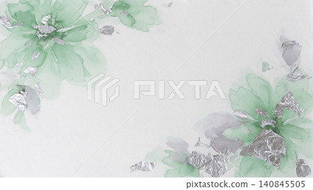 A refreshing Japanese modern background with watercolors of mint green and silver leaf blending diagonally. A refreshing Japanese modern background with watercolors of mint green and silver leaf blending diagonally. 140845505