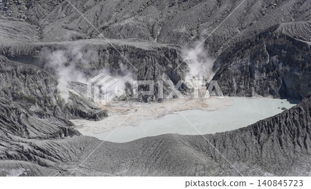 Volcanic Landscape with Lake and Steam Venting Volcanic Landscape with Lake and Steam Venting 140845723