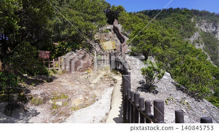 Mountain Hiking Trail with Safety Fence in Natural Setting Mountain Hiking Trail with Safety Fence in Natural Setting 140845753