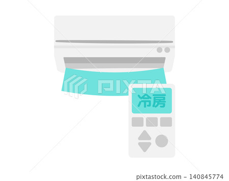 Illustration of an air conditioner and its remote control. Illustration of an air conditioner and its remote control. 140845774