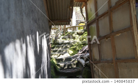 Moss Covered Stone Steps Leading Upward Outdoors 140845837