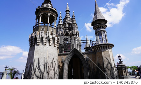 Architectural Wonder Detailed Castle Under Blue Sky 140845870