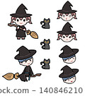 可愛的萬聖節巫師Q版人物套裝，包含臉部表情和配件 140846210