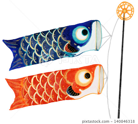 Cute carp streamer in watercolor style 140846318