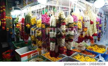Colorful Flower Garlands for Sale at Market Colorful Flower Garlands for Sale at Market 140846334
