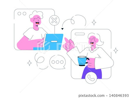 Remote Team Offsite Illustration Featuring Virtual Team Collaboration, Online Meeting, Video Conference, Remote Communication, and Digital Workspace Remote Team Offsite Illustration Featuring Virtual Team Collaboration, Online Meeting, Video Conference, Remote Communication, and Digital Workspace 140846393