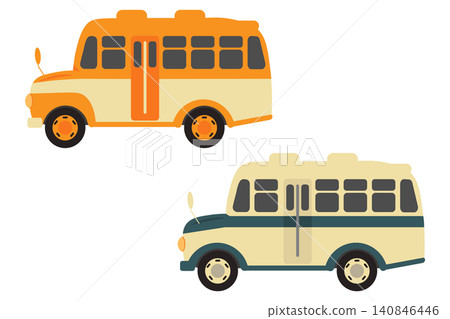 A set of side-view illustrations of retro bonnet buses. A set of side-view illustrations of retro bonnet buses. 140846446