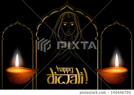 Happy Diwali card, indian woman wearing saree Happy Diwali card, indian woman wearing saree 140846788