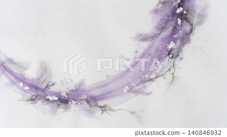 A refined and high-quality Japanese-style background featuring wisteria-colored watercolors and silver leaf forming an arc. A refined and high-quality Japanese-style background featuring wisteria-colored watercolors and silver leaf forming an arc. 140846932