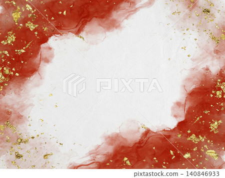A celebratory Japanese modern background featuring vermilion watercolor and gold leaf in the four corners. A celebratory Japanese modern background featuring vermilion watercolor and gold leaf in the four corners. 140846933