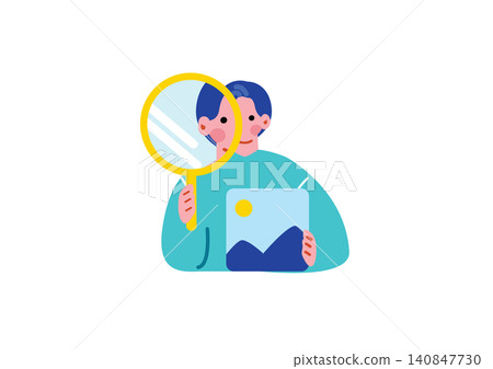 圖解:一名男子正在查看設計圖。 圖解:一名男子正在查看設計圖。 140847730