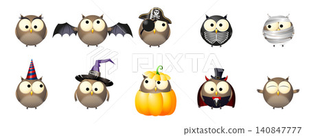 Halloween owls in fancy dresses/ costumes 140847777
