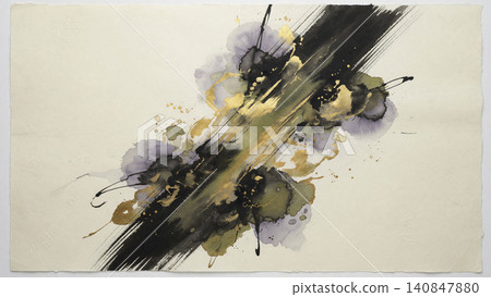 A powerful and stylish washi paper background where diagonal lines of ink and gold watercolors intersect. A powerful and stylish washi paper background where diagonal lines of ink and gold watercolors intersect. 140847880
