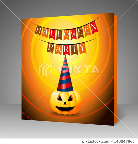 Halloween party paper invitation with a pumpkin Halloween party paper invitation with a pumpkin 140847965