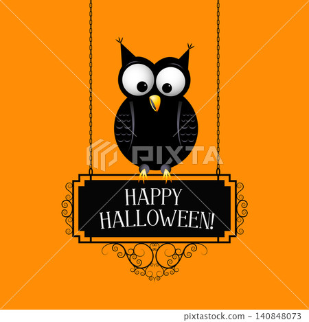 Happy Halloween card - owl sitting on a swing Happy Halloween card - owl sitting on a swing 140848073