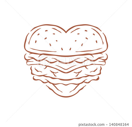 A Big Juicy Heart Shaped Hamburger With Sesame Seeds Vector Illustration A Big Juicy Heart Shaped Hamburger With Sesame Seeds Vector Illustration 140848164