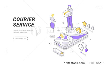 Courier Service And Fast Package Delivery Isometric Vector Illustration Banner Template For App 140848215