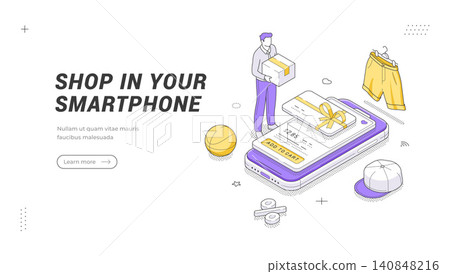 Mobile Shopping In Smartphone Isometric Vector Illustration Banner Template For Online Store Mobile Shopping In Smartphone Isometric Vector Illustration Banner Template For Online Store 140848216