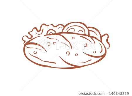 A Classic American Hot Dog In A Bun With Toppings Sketch Vector Illustration A Classic American Hot Dog In A Bun With Toppings Sketch Vector Illustration 140848229