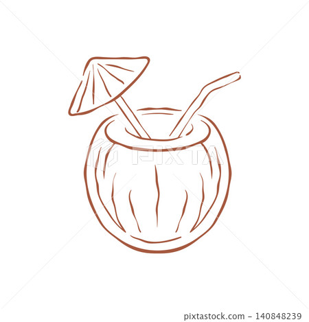 A Tropical Coconut Shell Drink With A Straw And Umbrella Vector Illustration A Tropical Coconut Shell Drink With A Straw And Umbrella Vector Illustration 140848239