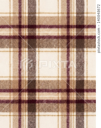 Soft woolen plaid fabric pattern featuring classic tartan design in neutral beige brown and deep burgundy tones for cozy autumnal interior design texture Soft woolen plaid fabric pattern featuring classic tartan design in neutral beige brown and deep burgundy tones for cozy autumnal interior design texture 140848672