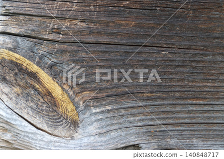 Longitudinal cut of an old pine log, a resinous knot is visible, close-up Longitudinal cut of an old pine log, a resinous knot is visible, close-up 140848717