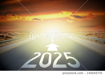 2025 - empty road on a desert and sunset sky 140848745