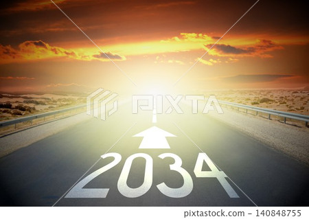 2034 - empty road on a desert and sunset sky 2034 - empty road on a desert and sunset sky 140848755