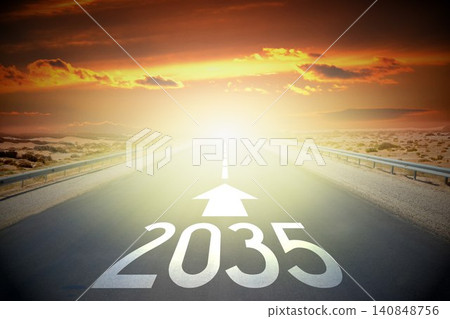 2035 - empty road on a desert and sunset sky 2035 - empty road on a desert and sunset sky 140848756