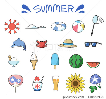 一套18幅簡單的夏季插畫 一套18幅簡單的夏季插畫 140848938