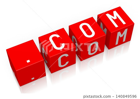 Com - red cubes with letters - 3D illustration 140849596