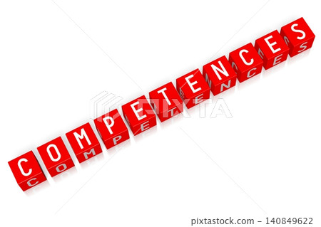 Competences - red cubes with letters - 3D illustration Competences - red cubes with letters - 3D illustration 140849622