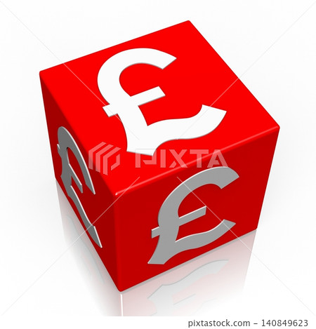 Pound currency sign on red cube - 3D illustration Pound currency sign on red cube - 3D illustration 140849623
