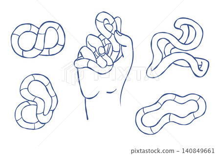 Sensory Tangle Fidget Toy Set. Twisty Puzzle in Hand for Anxiety Relief. Tactile Roller Snake Chain Block for Kids, Adults Attention Focus, Autism. Isolated Hand Drawn Doodles. Vector illustration. Sensory Tangle Fidget Toy Set. Twisty Puzzle in Hand for Anxiety Relief. Tactile Roller Snake Chain Block for Kids, Adults Attention Focus, Autism. Isolated Hand Drawn Doodles. Vector illustration. 140849661
