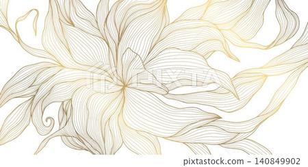 Luxury abstract floral pattern, art deco style, golden line flowers, leaves, botanical elements, Japanese ornament. Premium vector illustration, wallpaper, wedding invitation, spa, beauty packaging. Luxury abstract floral pattern, art deco style, golden line flowers, leaves, botanical elements, Japanese ornament. Premium vector illustration, wallpaper, wedding invitation, spa, beauty packaging. 140849902