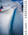 Perito moreno glacier patagonia los glaciares national park hikers explore deep crevasse on bright ice under blue sky 140850226