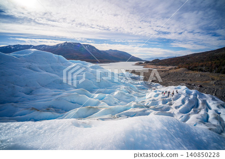 Perito moreno glaciers, vast ice landscape under cloudy sky with mountain and lake view Perito moreno glaciers, vast ice landscape under cloudy sky with mountain and lake view 140850228