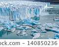 Perito moreno glaciers icy wall and floating ice in cold blue lake, scenic glacier landscape in argentina 140850236