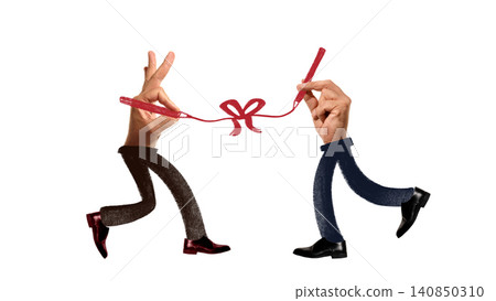 Two hands drawing ribbon together creating partnership connection in sketch artwork. Two hands drawing ribbon together creating partnership connection in sketch artwork. 140850310