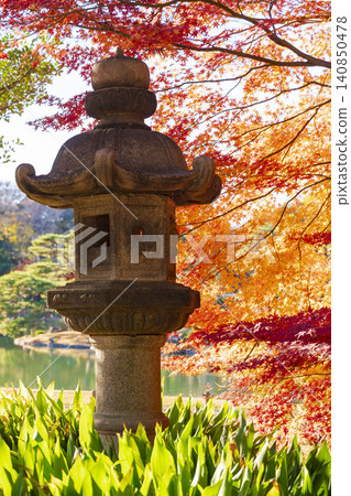 六義園:石燈籠與秋葉 六義園:石燈籠與秋葉 140850478