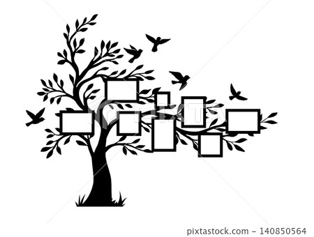 Family tree with photo frames and birds. Family tree with photo frames and birds. 140850564