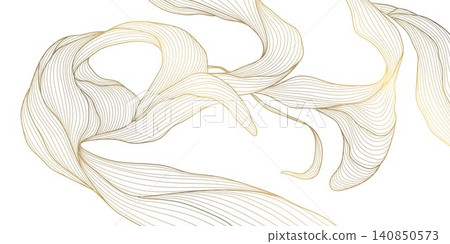Elegant abstract pattern, golden line waves, botanical leaves, flowers, flowing organic shapes, Japanese, art deco style. Luxury vector illustration, ocean curves, tea, spa branding, packaging Elegant abstract pattern, golden line waves, botanical leaves, flowers, flowing organic shapes, Japanese, art deco style. Luxury vector illustration, ocean curves, tea, spa branding, packaging 140850573