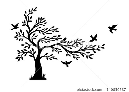 Black birds silhouette with tree branch 140850587