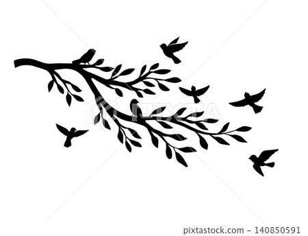 Black birds silhouette with tree branch 140850591