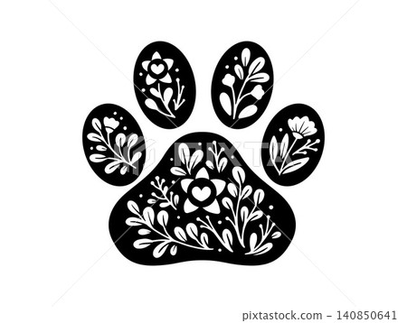 Outline vector silhouette cute paw prints Outline vector silhouette cute paw prints 140850641