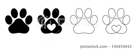 Outline vector silhouette cute paw prints Outline vector silhouette cute paw prints 140850642