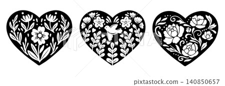 Beautiful floral lace silhouette vector heart 140850657